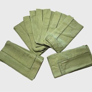 Pottery Barn Green 100% Linen Dinner Napkins- Set of 12